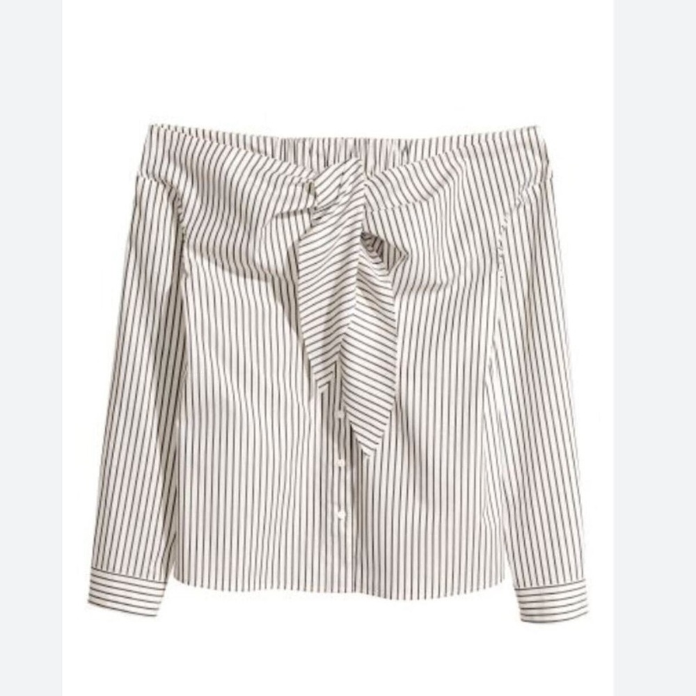 H&M Striped Off Shoulder Tie Front Blouse.